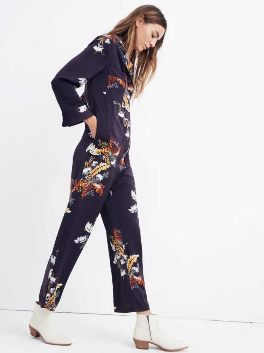 New XS Madewell satin pajama jumpsuit in Blooming Oasis